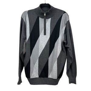 F/X Fusion Mens Knit Sweater Quarter Zip Mock Neck Ribbed Hem Gray Sz M*